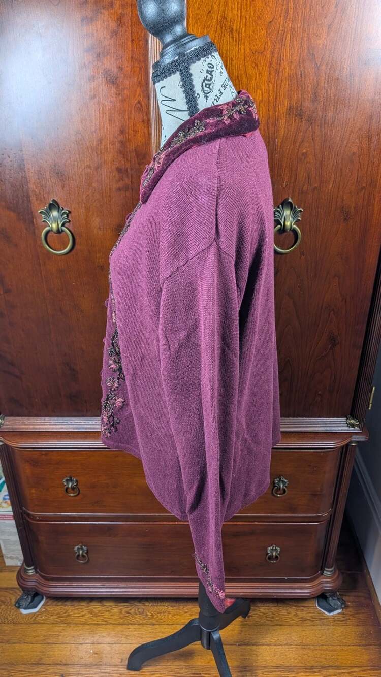 Tiara International Vintage 99 Beaded Embroidered Velvet Collar Cardigan Sweater - Picture 11 of 14